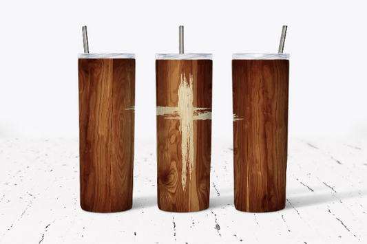 Woodgrain Cross Tumbler PNG Digital Download