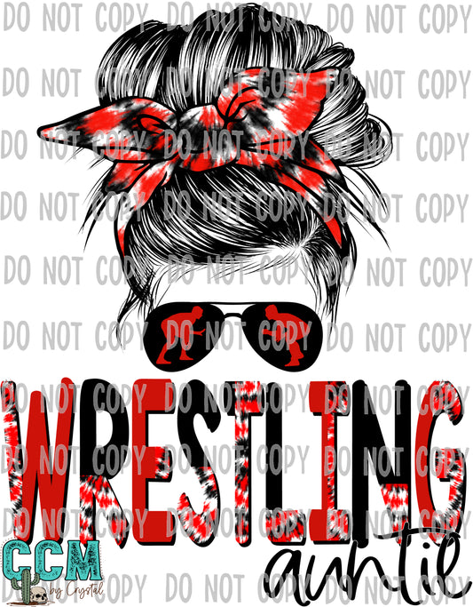 Wrestling Auntie Red Black and White Tie Dye Messy Bun